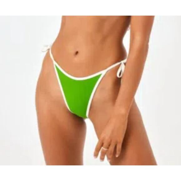 L*SPACE AMERICA SIZE MEDIUM LEVY TIE BIKINI BOTTOM BITSY CUT GREEN WHITE NEW - Picture 1 of 12